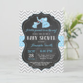 Elephant Baby shower Invitation Blue en Grey Kaart (Staand voorkant)