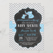 Elephant Baby shower Invitation Blue en Grey Kaart (Voorkant / Achterkant)