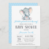 Elephant Baby shower Invitation Blue en Grey Kaart (Voorkant / Achterkant)