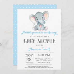 Elephant Baby shower Invitation Blue en Grey Kaart