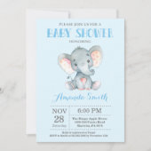 Elephant Baby shower Invitation Blue en Grey Kaart (Voorkant)