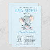 Elephant Baby shower Invitation Blue en Grey Kaart (Voorkant / Achterkant)