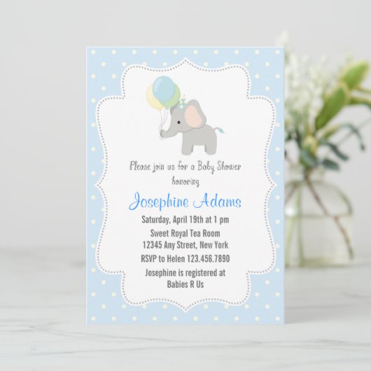 Elephant Baby shower Invitation Blue Kaart (Staand voorkant)