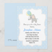 Elephant Baby shower Invitation Blue Kaart (Voorkant / Achterkant)