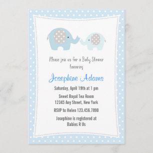 Elephant Baby shower Invitation Blue Kaart