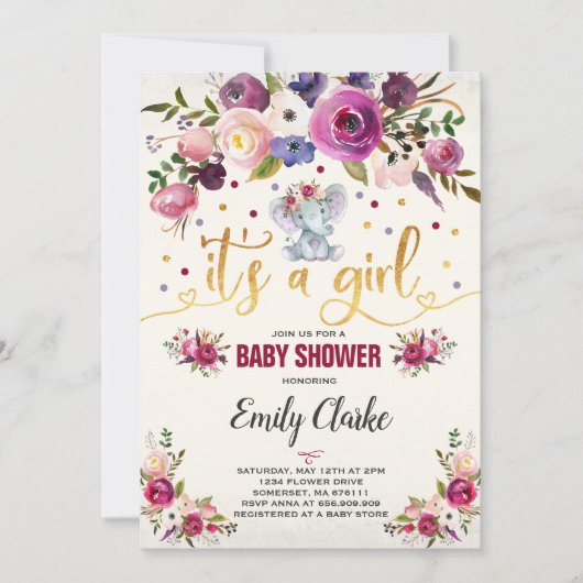 Elephant Baby shower Invitation Boho Baby shower Kaart (Voorkant)