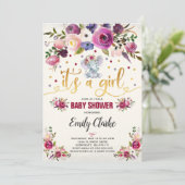 Elephant Baby shower Invitation Boho Baby shower Kaart (Staand voorkant)