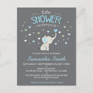 Elephant Baby shower Invitation, Boy Baby shower Uitnodiging Briefkaart