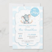 Elephant Baby shower Invitation Boy Blue Polka Dot Kaart (Voorkant)