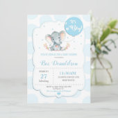 Elephant Baby shower Invitation Boy Blue Polka Dot Kaart (Staand voorkant)