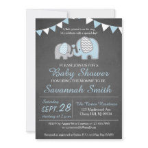 Elephant Baby shower Invitation Boy - Chalkboard