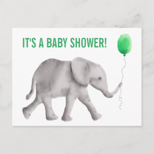 Elephant Baby shower Invitation Briefkaart, Green Uitnodiging Briefkaart