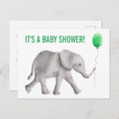 Elephant Baby shower Invitation Briefkaart, Green Uitnodiging Briefkaart (Voorkant / Achterkant)