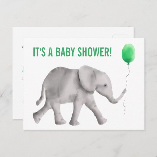 Elephant Baby shower Invitation Briefkaart, Green Uitnodiging Briefkaart (Voorkant / Achterkant)