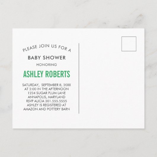 Elephant Baby shower Invitation Briefkaart, Green Uitnodiging Briefkaart (Achterkant)