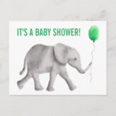 Elephant Baby shower Invitation Briefkaart, Green Uitnodiging Briefkaart (Voorkant)