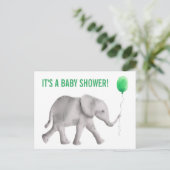 Elephant Baby shower Invitation Briefkaart, Green Uitnodiging Briefkaart (Staand voorkant)