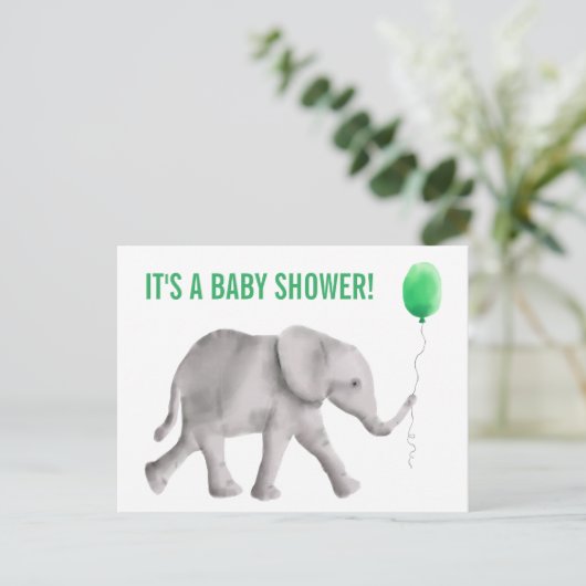 Elephant Baby shower Invitation Briefkaart, Green Uitnodiging Briefkaart (Staand voorkant)