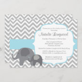 Elephant Baby shower Invitation, chevron blue boy Kaart (Voorkant / Achterkant)