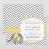 Elephant Baby shower Invitation, Chevron, geel Kaart (Voorkant / Achterkant)
