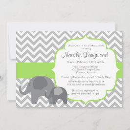 Elephant Baby shower Invitation, chevron green Kaart