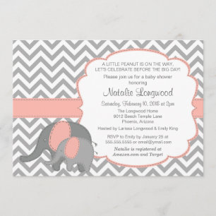 Elephant Baby shower Invitation, Chevron, koraal Kaart