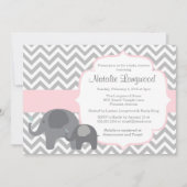 Elephant Baby shower Invitation, chevron met roze Kaart (Voorkant)