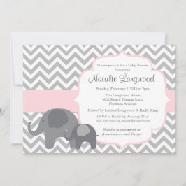 Elephant Baby shower Invitation, chevron met roze Kaart