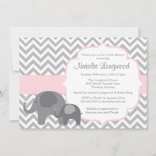 Elephant Baby shower Invitation, chevron met roze Kaart