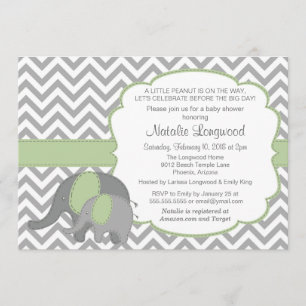 Elephant Baby shower Invitation Chevron mint green Kaart