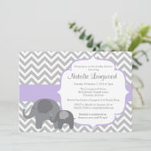 Elephant Baby shower Invitation, chevron paars Kaart (Staand voorkant)