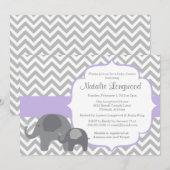 Elephant Baby shower Invitation, chevron paars Kaart (Voorkant / Achterkant)