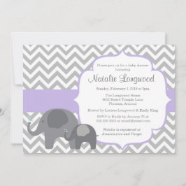 Elephant Baby shower Invitation, chevron paars Kaart