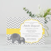 Elephant Baby shower Invitation, chevron yellow Kaart (Staand voorkant)