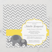 Elephant Baby shower Invitation, chevron yellow Kaart (Voorkant / Achterkant)