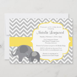 Elephant Baby shower Invitation, chevron yellow Kaart