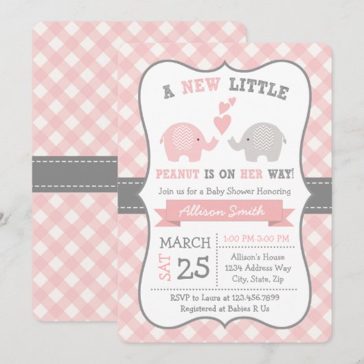 Elephant Baby shower Invitation, Elephant Shower Kaart (Voorkant / Achterkant)