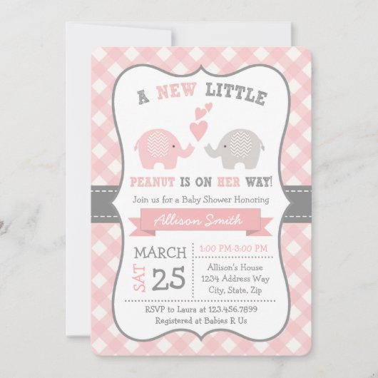 Elephant Baby shower Invitation, Elephant Shower Kaart (Voorkant)