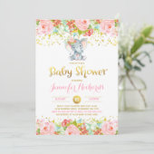 Elephant Baby shower Invitation Floral Boho Douche Kaart (Staand voorkant)