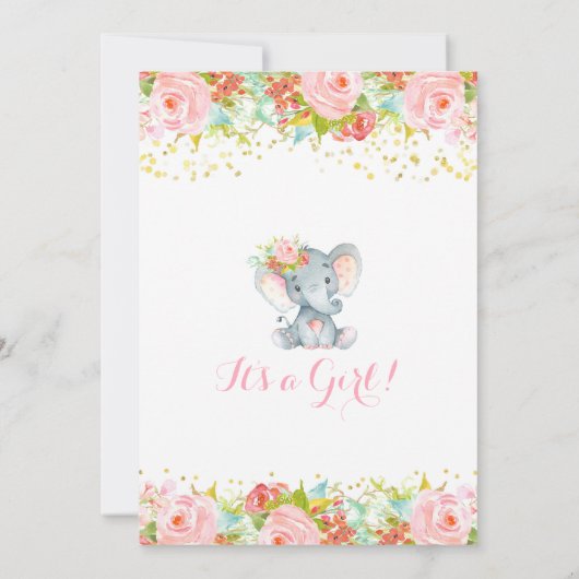 Elephant Baby shower Invitation Floral Boho Douche Kaart (Achterkant)