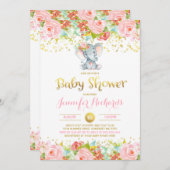 Elephant Baby shower Invitation Floral Boho Douche Kaart (Voorkant / Achterkant)