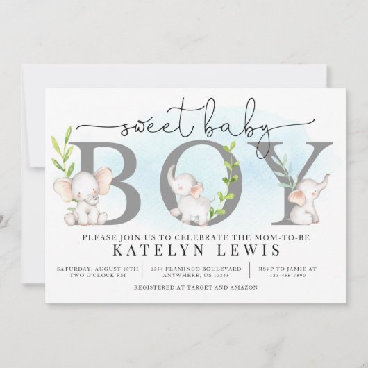 Elephant Baby shower Invitation for a Boy Kaart (Voorkant)