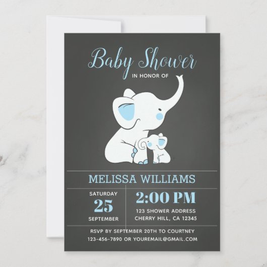 Elephant Baby shower Invitation for Boy Kaart (Voorkant)