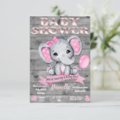 Elephant Baby shower Invitation for Girls Editable Kaart (Staand voorkant)
