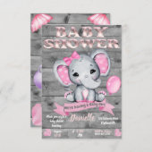 Elephant Baby shower Invitation for Girls Editable Kaart (Voorkant / Achterkant)