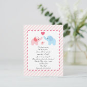 Elephant Baby shower Invitation for Girls Kaart (Staand voorkant)