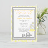 Elephant Baby shower Invitation - Geel en Grijs Kaart (Staand voorkant)