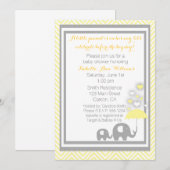 Elephant Baby shower Invitation - Geel en Grijs Kaart (Voorkant / Achterkant)