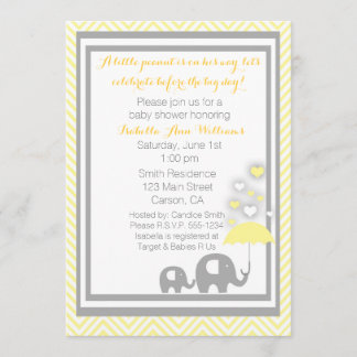 Elephant Baby shower Invitation - Geel en Grijs Kaart