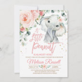Elephant Baby shower Invitation Girl, Safari Pink Kaart (Voorkant)